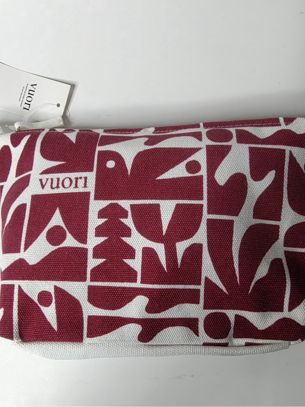 Vuori Burgundy & White Graphic Canvas Cosmetic Pouch